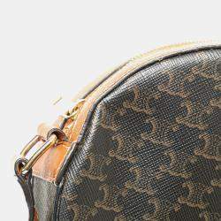 Celine Brown Triomphe Coated Canvas Round Purse on Strap