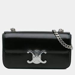 Celine Black Shiny Calfskin Claude Chain Shoulder Bag