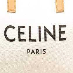 Celine White Small Canvas Logo Print Horizontal Cabas Tote