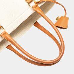 Celine White Small Canvas Logo Print Horizontal Cabas Tote
