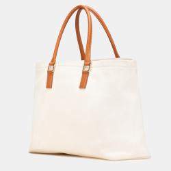 Celine White Small Canvas Logo Print Horizontal Cabas Tote