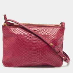 Pre Owned Celine Red Python Small Trio Crossbody Bag