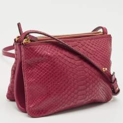 Pre Owned Celine Red Python Small Trio Crossbody Bag