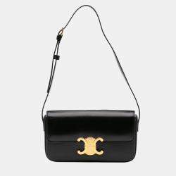 Celine Black Shiny Calfskin Triomphe Claude Shoulder Bag