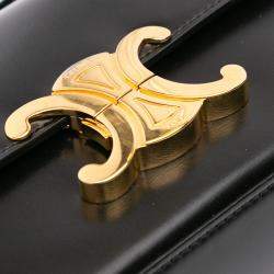 Celine Black Shiny Calfskin Triomphe Claude Shoulder Bag