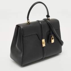 Pre Owned Celine Black Leather Medium Classique 16 Top Handle Bag