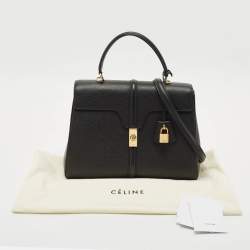 Pre Owned Celine Black Leather Medium Classique 16 Top Handle Bag