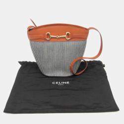 Celine Brown, Navy Canvas and Leather Bucket Bag