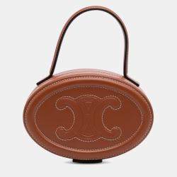 Celine Brown Calfskin Cuir Triomphe Oval Handbag