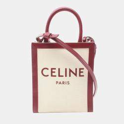 Celine Brown/Red Mini Canvas Vertical Cabas Satchel
