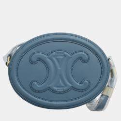 Celine Blue Leather Triomphe Oval Crossbody Bag