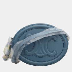 Celine Blue Leather Triomphe Oval Crossbody Bag