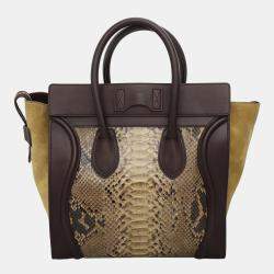 Celine Dark Brown Snakeskin Pyhton Mini Luggage Bag
