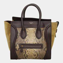 Celine Dark Brown Snakeskin Pyhton Mini Luggage Bag