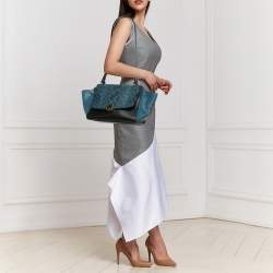 Celine Blue/Black Python and Leather Small Trapeze Top Handle Bag
