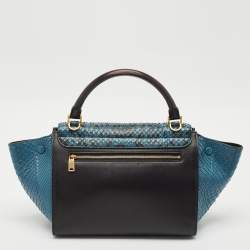 Celine Blue/Black Python and Leather Small Trapeze Top Handle Bag