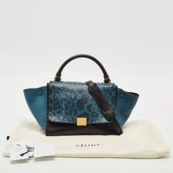Celine Blue/Black Python and Leather Small Trapeze Top Handle Bag