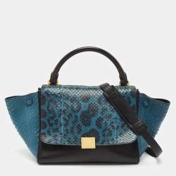 Celine Blue/Black Python and Leather Small Trapeze Top Handle Bag