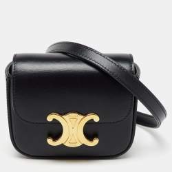 Celine Black Leather Mini Triomphe Shoulder Bag