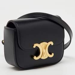 Celine Black Leather Mini Triomphe Shoulder Bag