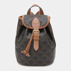 Celine Triomphe Falco Backpack Tan Pvc Coated Canvas Leather Size Mini