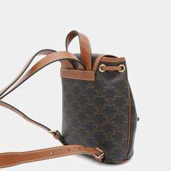 Celine Triomphe Falco Backpack Tan Pvc Coated Canvas Leather Size Mini