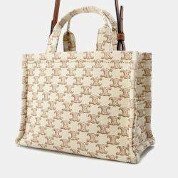 Celine Beige & Brown Canvas and Leather Small Cabas Thais Tote Bag