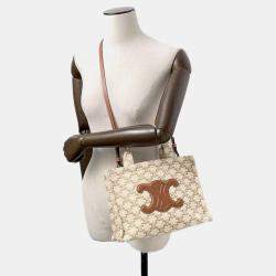 Celine Beige & Brown Canvas and Leather Small Cabas Thais Tote Bag