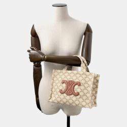 Celine Beige & Brown Canvas and Leather Small Cabas Thais Tote Bag