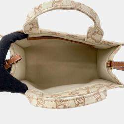 Celine Beige & Brown Canvas and Leather Small Cabas Thais Tote Bag