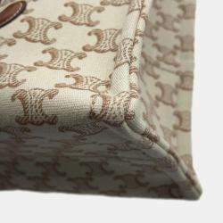 Celine Beige & Brown Canvas and Leather Small Cabas Thais Tote Bag
