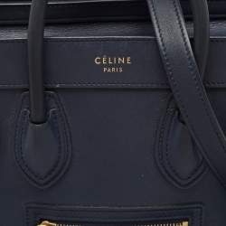 Celine Navy Blue Leather Nano Luggage Tote