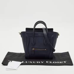Celine Navy Blue Leather Nano Luggage Tote