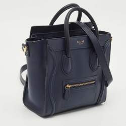 Celine Navy Blue Leather Nano Luggage Tote
