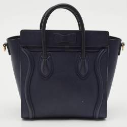 Celine Navy Blue Leather Nano Luggage Tote