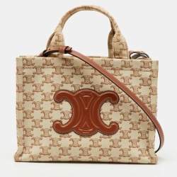 Pre Owned Celine Beige Triomphe Canvas and Leather Small Cabas Thais Tote