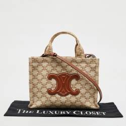 Pre Owned Celine Beige Triomphe Canvas and Leather Small Cabas Thais Tote