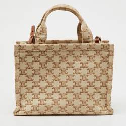 Pre Owned Celine Beige Triomphe Canvas and Leather Small Cabas Thais Tote