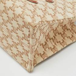 Pre Owned Celine Beige Triomphe Canvas and Leather Small Cabas Thais Tote