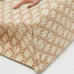 Pre Owned Celine Beige Triomphe Canvas and Leather Small Cabas Thais Tote