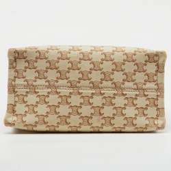 Pre Owned Celine Beige Triomphe Canvas and Leather Small Cabas Thais Tote