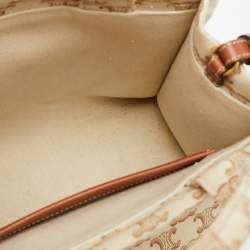 Pre Owned Celine Beige Triomphe Canvas and Leather Small Cabas Thais Tote
