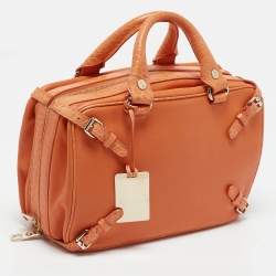 Celine Orange Leather and Croc Embossed Trim Large Trunkette Bag