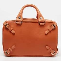 Celine Orange Leather and Croc Embossed Trim Large Trunkette Bag