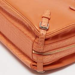 Celine Orange Leather and Croc Embossed Trim Large Trunkette Bag