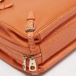 Celine Orange Leather and Croc Embossed Trim Large Trunkette Bag