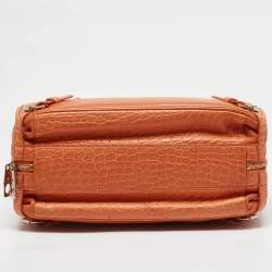 Celine Orange Leather and Croc Embossed Trim Large Trunkette Bag