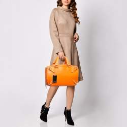 Celine Orange Leather and Croc Embossed Trim Large Trunkette Bag