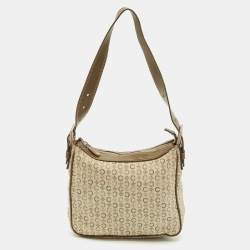 Celine Olive Green Macadam Canvas and Leather Mini Zip Hobo
