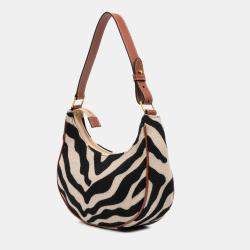 Celine Beige/Brown Canvas Zebra Print Ava Shoulder Bag